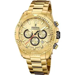 Festina Quarzuhr Chronograph Goldfarben - Chronographen mit elegantem goldfarbenen Design, wasserdicht bis 10 bar und praktischem Datum, ideal für stilbewusste Männer.