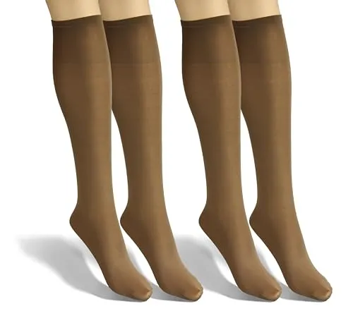 sesto senso Damen Kniestrümpfe Dunkel Beige Microfaser Blickdicht 40 Den 2 Paar Kniesocken Bunt Seidenglatt Avana