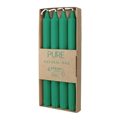luterna 100% PURE, NATURAL WAX, Stabkerze, Smaragd, WENZEL, 250/23 mm, Brenndauer ca. 10h, 100% plastikfreie Verpackung