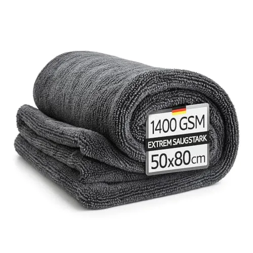 Kemes Mikrofasertücher Auto XXL Ultra saugstark mit 1400 GSM Heavyweight Grau 50x80cm Premium Microfaser Trockentuch Kratzfrei | 5-Fach Saugstark Poliertuch für Autopflege und Motorrad