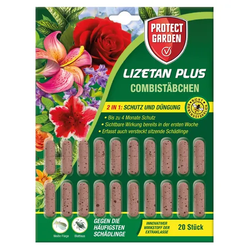 PROTECT GARDEN Lizetan Plus Combistäbchen, Langzeit-Schädlingsfrei und Premium-Dünger in Einem, 20 Stück