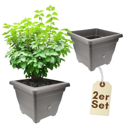 2x Rechteckige Pflanzkübel 40 cm Anthrazit - Garten-Zubehör für stilvolle Pflanzenpräsentation, aus robustem und recycelbarem Kunststoff, ideal für Blumen mit 18 L Volumen pro Kübel.