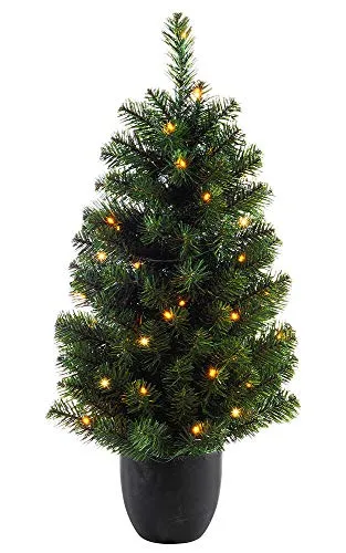 Weihnachtsbaum künstlich mit Beleuchtung 90 cm Topf LED Lichterkette Warmweiß