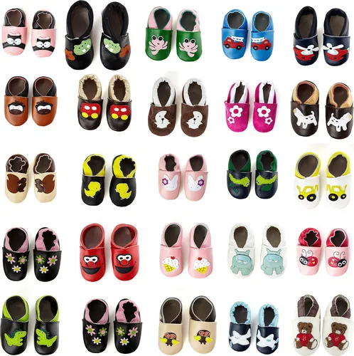 Premium Leder Lauflernschuhe Krabbelschuhe Babyschuhe, Größe:0-6 Monate, Modell:schwarz - Blumen