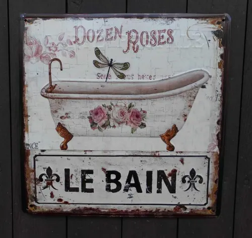 Wandbild Wandschild Le Bain - Das Bad Antikstyle Eisen 30 x 30 cm