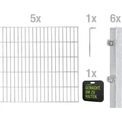 Alberts 10m Doppelstabmattenzaun-Set 6-5-6 fvz - Doppelstabmattenzaun Komplettset 6-5-6, feuerverzinkt und langlebig, ideal für sicheren und wartungsfreien Gartenzaun. Einfache Montage und hohe Stabilität.