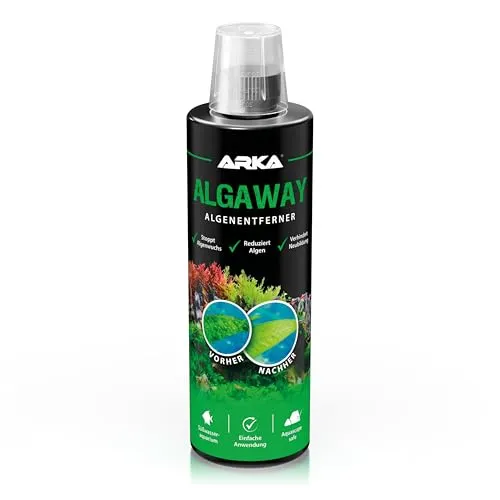 Produktbild Algenvernichter Aquarium 473 ml – gegen Faden-, Punkt- & Grünalgen – kupferfrei & pflanzensicher – für klares Wasser & gesunde Pflanzen im Süßwasseraquarium – ARKA Algaway