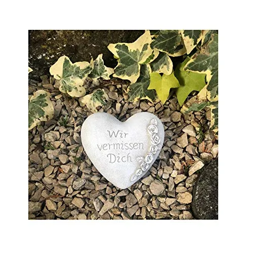 Radami Grabherz Gedenkstein - Wir vermissen Dich - Grabschmuck Grabdeko Trauerherz 10cm, Handarbeit - Handbemalt