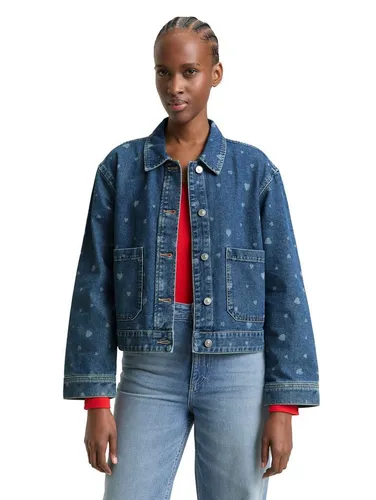 TOM TAILOR Denim Jeansjacke mit All-Over-Herz-Print