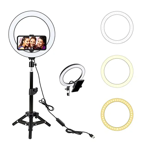 Ringlicht, BONFOTO 10 Zoll Ringleuchte mit 45cm Stativ, Dimmbare Tischringlicht für Make-up, Selfie, Fotografie, Live-Stream, YouTube Tik Tok Video