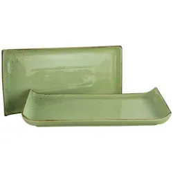 Creatable Servierplatte, Grün, 2-teiliges Keramik Set - Elegante 2-teilige Servierplatte in Grün aus Keramik, rechteckig (16.5x33 cm) - perfekt für stilvolles Servieren und Tischkultur.