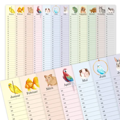 Wandkalender Geburtstagskalender immerwährend mit Haustier Motiv I dv_1160