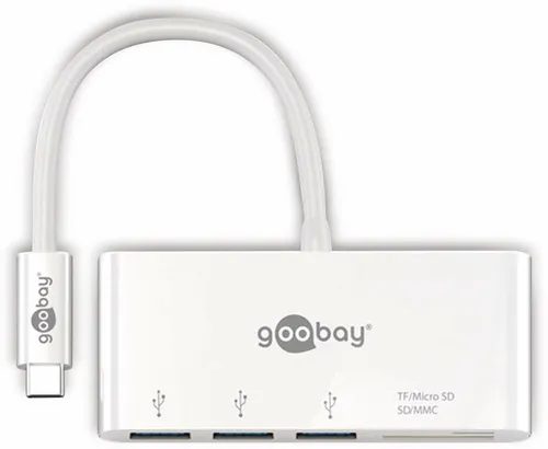 Goobay 62097 USB-C Multiport Adapter - 3x USB 3.0 Anschlüsse + SD/MicroSD Kartenleser, blitzschnelle Datenübertragung bis 5Gbps, ideal für MacBook und mehr