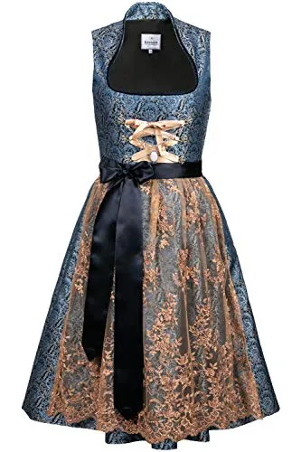 Edelnice Dirndl blau 32 - Midi Dirndl in elegantem Blau, aus 100% Polyester gefertigt, ideal für festliche Anlässe und traditionelle Feiern.