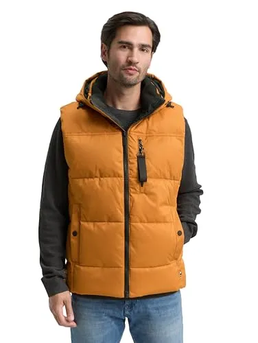 TOM TAILOR Herren Puffer Weste mit abnehmbarer Kapuze - Moderne Herren-Weste aus samtweichem Cordstoff mit wasser- und schmutzabweisender Bionic-Finish-Technologie, ideal für Herbst und Winter. Mit praktischen Taschen und stylischem Logo-Anhänger.