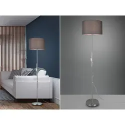 Elegante LED Stehleuchte Silber mit Stoffschirm in Grau - Zeitlose Stehleuchte für stimmungsvolles Licht im Wohnbereich. Der edle Metallkorpus und der runde Stoffschirm schaffen eine harmonische Atmosphäre. Ideal für stilvolle Akzente in Ihrem Zuhause.