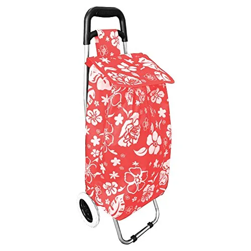 Einkaufstrolley Treppensteiger Einkaufsroller Einkaufskorb Blumenmuster mit Rädern Rot klappbar