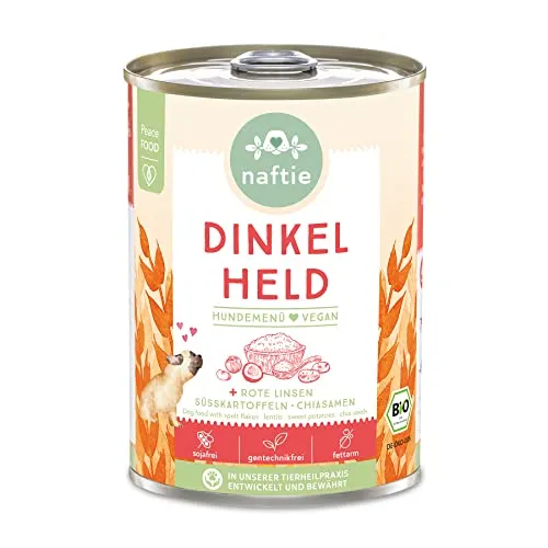 naftie veganes Hundefutter Bio Dinkel Held - Nassfutter Menü mit Dinkelflocken - purinarm - Diät-Futter - 400g