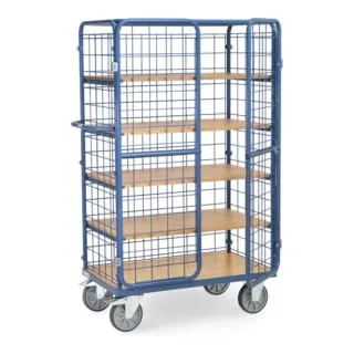 Fetra Etagenwagen Kastenwagen 8581-3DE - 5 Etagen, Tragkraft 600kg, ideal für Lager und Werkstatt mit sicherem Drahtgitter und abschließbaren Türen, Made in Germany.