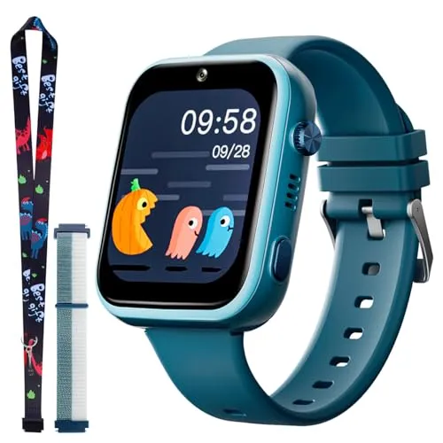 OKYUK T45 Kinder-Smartwatch, 4G, GPS-Tracker, Uhr für Kinder, Videoanrufe, Nachrichten, Schulmodus, SOS-Kamera, Schrittzähler (grün)
