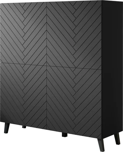 Highboard Phuket 4-türig in wählbaren Farben - Moderne Kommode mit Fischgrätenmuster - 4 Türen, Push-to-open und Soft-Close Funktion für einfachen Zugriff und elegantes Design.