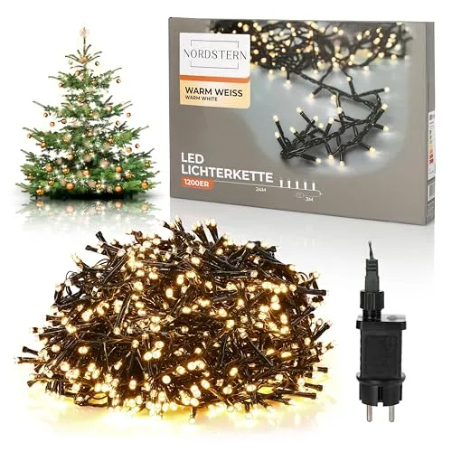 Nordstern LED Büschel Lichterkette Warmweiß 1200 LEDs- Weihnachtsbaum Deko Beleuchtung für Innen & Außen mit Stecker 24 m - Cluster Tannenbaum Weihnachtsbeleuchtung