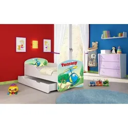 ACMA I Jugendbett Kinderbett Junior-Bett Komplett-Set mit Matratze Lattenrost Weiß 35 Hubschrauber 160x80 + Bettkasten - Weiß