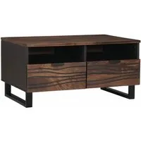vidaXL Couchtisch mit Schubladen Braun und Schwarz – Rustikales Design - Couchtisch aus massivem Mangoholz mit praktischen Schubladen und stabiler Eisenbasis. Ideal für Wohnzimmer, verbindet Stil und Funktionalität.
