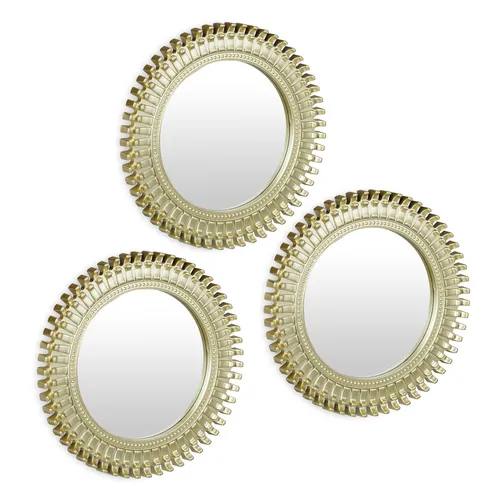Spiegel 3er Set Hängespiegel Zierspiegel rund Dekospiegel Wandspiegel 25 cm Gold
