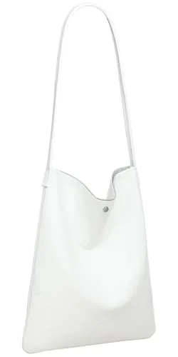 Caspar Klassisch Elegante Schultertasche aus Leder Mittelgroße Damen Shopper Handtasche - CLASSIC LINE - Modell No.822 - Made in Italy, Farbe:weiß