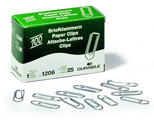 Durable Briefklammern, 26 mm, 2000 Stück, verzinkt, 120625 | Büroklammern zum Zusammenfassen von losen Unterlagen, 20 Schachteln à 100 Stück, Metall, spitz