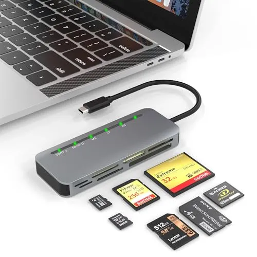 Multi USB C Kartenleser 7-in-1 Aluminium SD Kartenleser 5Gbps High Speed Speicherkarten Lesegerät für SDXC SDHC Micro SD CF MS MMC XD Karten Sony Memory Stick Pro Duo Lesen Sie 5 Karten Gleichzeitig