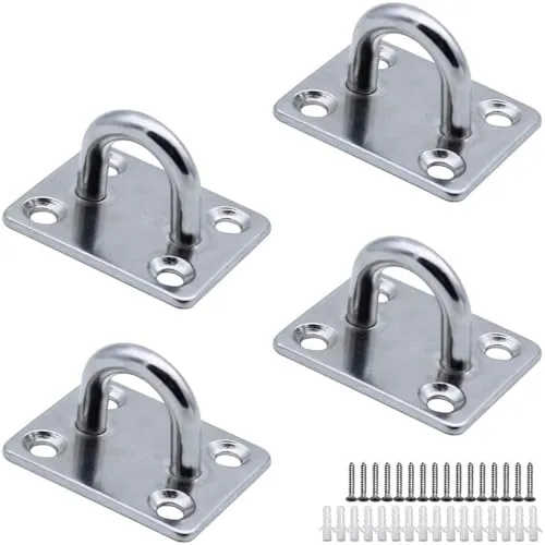 MZMing 4 Stück M5 Augplatte Deckenhaken Edelstahl 304 Schwerlasthaken 3.5cm | Wandhaken Ösen Halterung 4-Loch Ösenplatte Haken mit Schrauben und Gummistopfen für Boot Takelage Schaukel Hängematte Boxsack