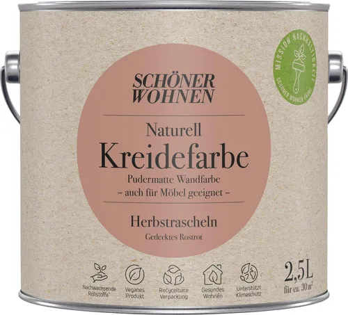 Schöner Wohnen 2,5L Naturell Kreidefarbe Herbstrascheln - Gedecktes Rostrot, umweltfreundlich und ideal für kreative Wohnprojekte mit mattem Glanzgrad.