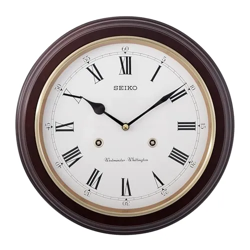 Seiko QXH202B RRP Bahnhofsuhr, 31,4 x 31,4 x 6,1 cm, Westminsterschlag, EIN- / Aus-Schalter, Gehäuse aus Erlenholz