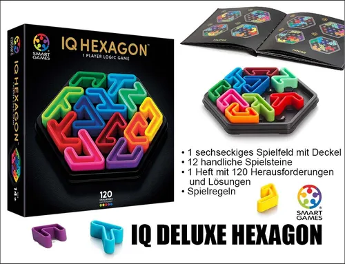 SmartGames IQ Deluxe Hexagon - Puzzlespiel mit 120 Herausforderungen - Mechanische Geduldsspiele, fördert logisches Denken und Problemlösungsfähigkeiten, ideal für Spieler ab 14 Jahren.