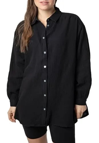 Sublevel Langarm Musselin Bluse mit Kentkragen - Damen Bluse in verschiedenen Farben - Leichte Musselin Bluse für Damen, atmungsaktiv und vielseitig kombinierbar. Ideal für Büro und Freizeit, mit eleganten Details wie Knopfleiste und Kentkragen für einen stilvollen Look.