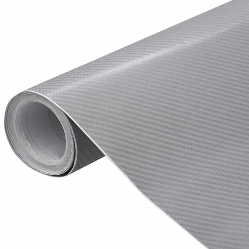 vidaXL 4D Silber Autofolie 100x150 cm - Wasserabweisende selbstklebende Autofolie mit 4D-Kohlefaser-Optik für einen Hightech-Look. Ideal für Innen- und Außenanwendungen, blasenfreie Anbringung dank Luftkanälen.