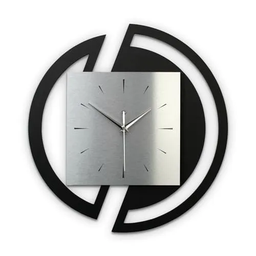 Kreative Feder Runde 3D Designer-Wanduhr Silver in modernem Metallic-Look Silber-schwarz ohne Tickgeräusche (Silver, leises Funkuhrwerk)