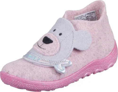 Superfit Mädchen HAPPY Hausschuhe, ROSA/GRAU 5500 - Hausschuhe aus kuscheligem Wollfilz mit wärmender Schurwolle und liebevoller Tierkopf-Applikation, flexible Sohle für ein natürliches Abrollen.