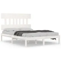vidaXL Massivholzbett Weiß 160x200 cm - Stabiles Holzbettgestell aus massivem Kiefernholz mit zeitlosem Design, ideal für entspannte Nächte und gemütliche Lesestunden im Bett.
