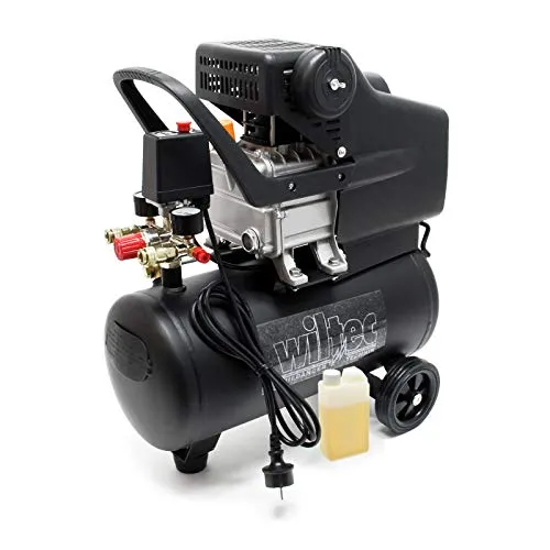 Wiltec 24L Druckluftkompressor 1100W - Kompressoren für vielseitige Anwendungen, 8 Bar Arbeitsdruck und mobiler Einsatz dank rollbarem Design.