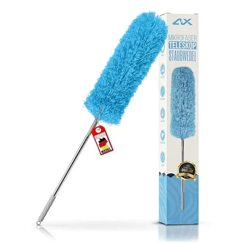 ALX Staubwedel, Waschbar, Mikrofaser, Staubwischer, Teleskop Staubwedel ausziehbar bis 260cm. Stilvolle Reinigung für EIN makelloses Zuhause (Blau)