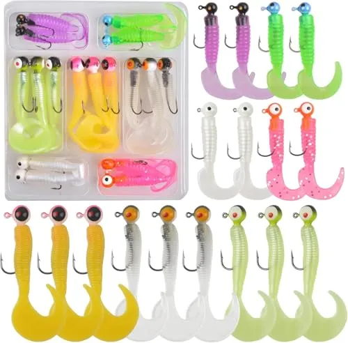 Weiche Angelköder mit Haken, Jig-Köder, weicher Wurmköder aus Silikon, Set mit 17 Stück