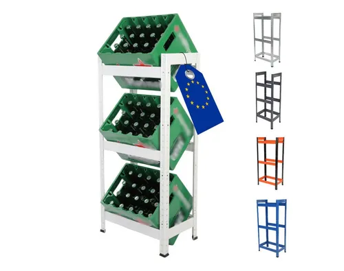 Modo24 Kastenständer HELIOS Metall Getränkekistenregal - Stabiles Getränkeregal für 2 oder 3 Kisten, freistehend und in 5 Farben erhältlich - ideal für eine ordentliche Aufbewahrung.