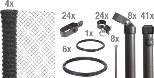 Alberts Maschendrahtzaun Komplettset 100m, 80cm Höhe - Maschendrahtzaun-Komplettset zum Einbetonieren, anthrazit-metallic mit robustem Stahl. Ideal für Sicherheit und Sichtschutz in Gärten oder Grundstücken.
