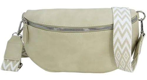 Jennifer Jones - Damen Bauchtasche mit modernem breitem Gurt - Gürteltasche, Crossbody Bag, Handtasche, Hüfttasche, Umhängetasche (Beige)