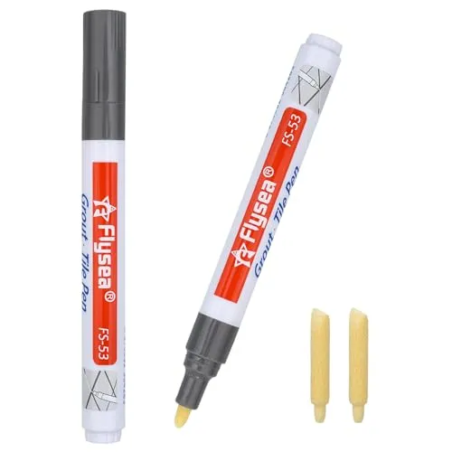 Produktbild ZJCANGLIU 2 Stück Fugenstift Grau, Fliesenstift, Gugenfarbe, Badwasserfest, Schnelltrocknend, Wasserdicht, mit 2 Ersatzspitzen (Dunkelgrau)