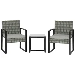 Bistro-Set mit Kissen aus PE-Rattan und Glastischplatte