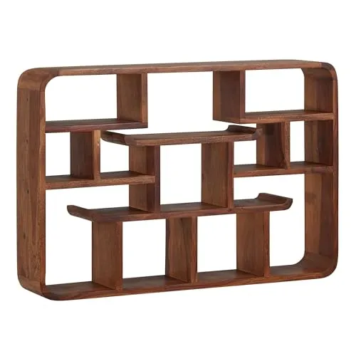 FineBuy Wandregal aus Sheesham Massivholz 80x55 cm - Schweberegal aus hochwertigem Sheesham Massivholz, ideal für Wohnzimmer oder Flur. Die unterschiedlichen Fächer bieten Platz für Dekoration und Erinnerungsstücke.